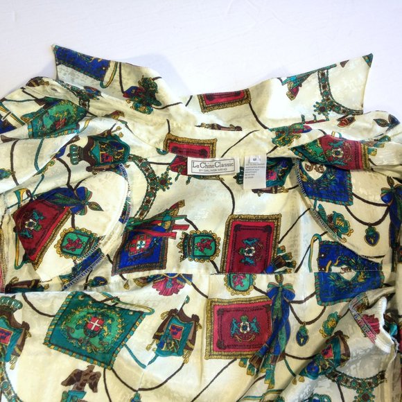 Womens Blouse Shirt La Chine Classic Galinda Wang Heraldic Print Crests size 12 - Picture 3 of 6